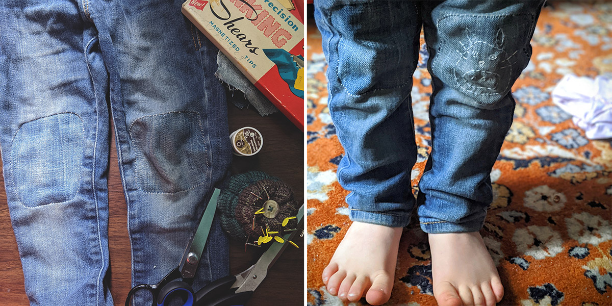 Réparer des genous de pantalons - jeans